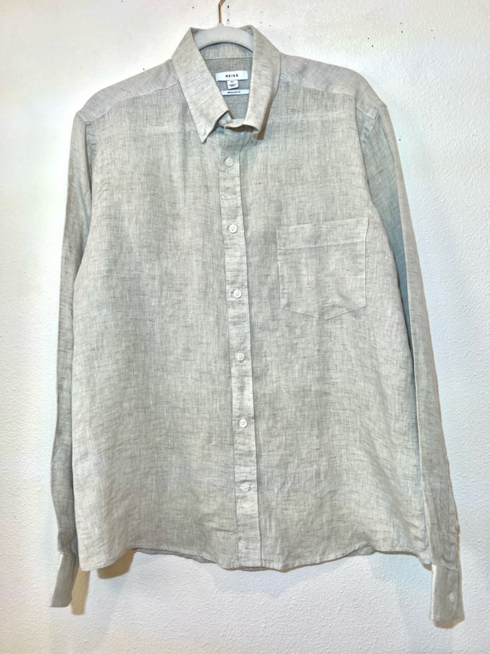 Reiss Men's Light Gray Linen Button-Down Shirt Size XL